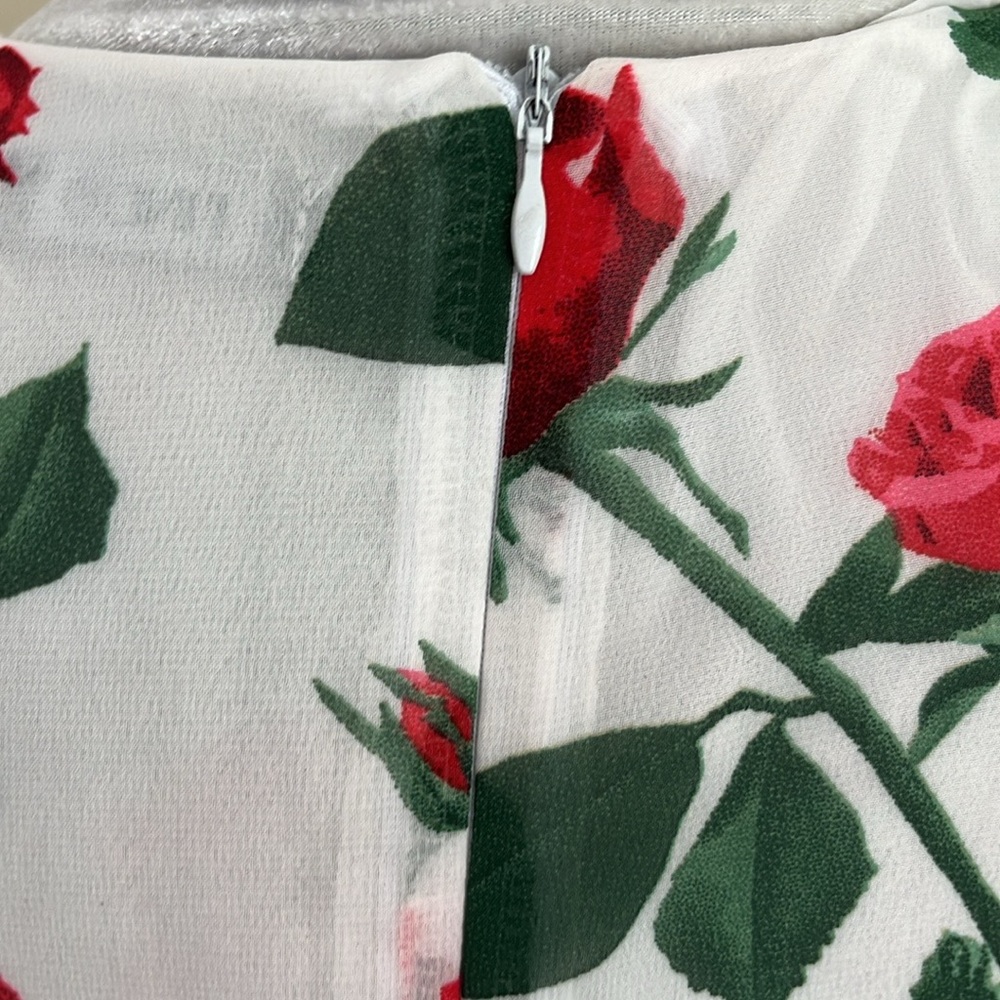 FINEJO White & Red Rose Floral Chiffon Dress Size M NWOT - Picture 13 of 14